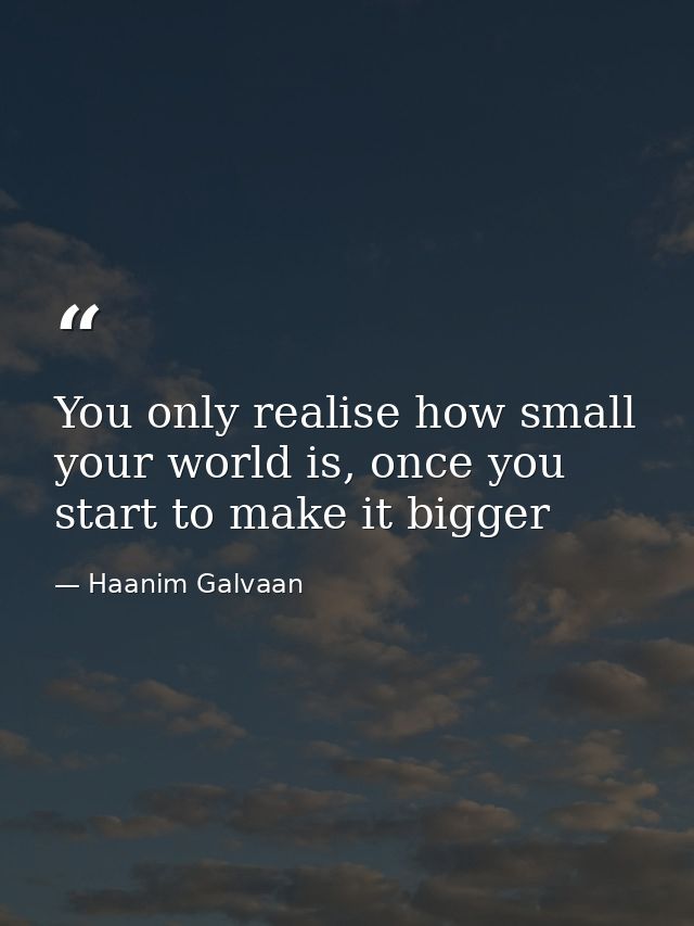 You only realise how small your world is, once you start to make it bigger — Haanim Galvaan