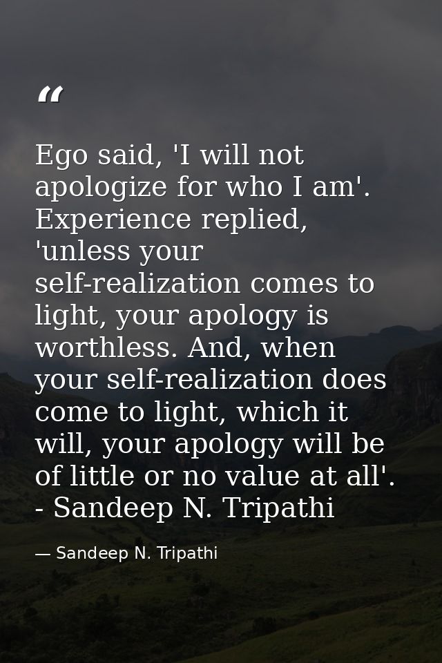 Ego said, 'I will not apologize for who I am'. Experience replied, 'unless your self-realization comes to light, your ap — Sandeep N. Tripathi