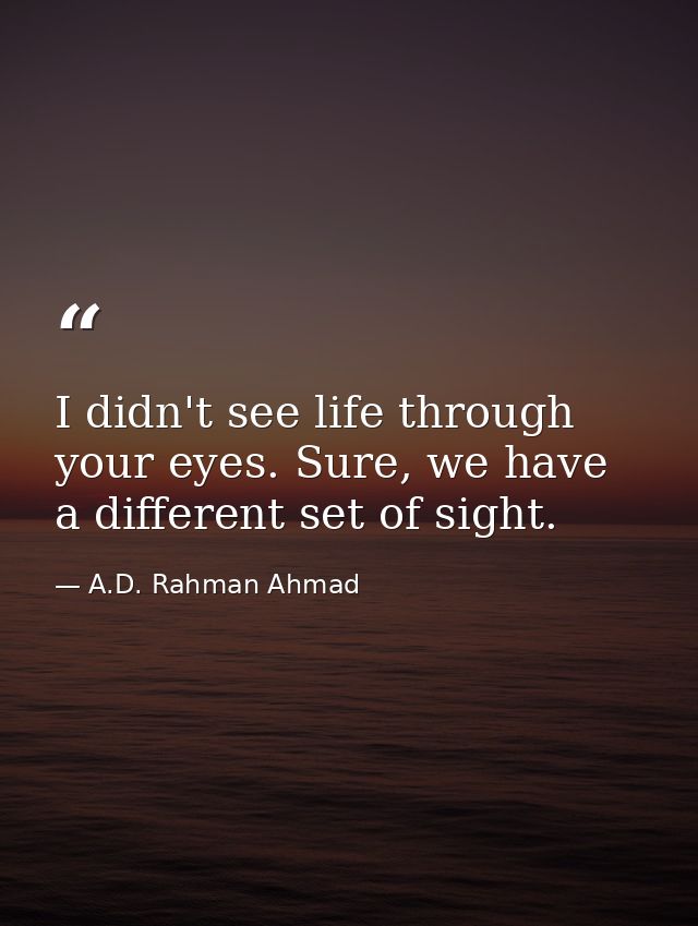 I didn't see life through your eyes. Sure, we have a different set of sight. — A.D. Rahman Ahmad