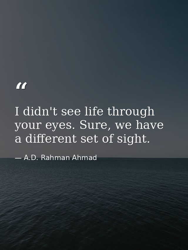 I didn't see life through your eyes. Sure, we have a different set of sight. — A.D. Rahman Ahmad