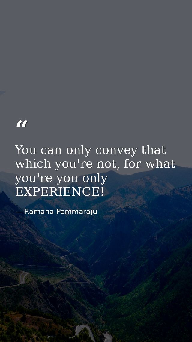 You can only convey that which you're not, for what you're you only EXPERIENCE! — Ramana Pemmaraju