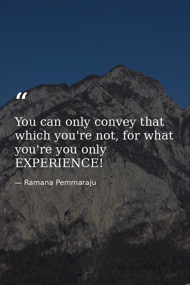 You can only convey that which you're not, for what you're you only EXPERIENCE! — Ramana Pemmaraju