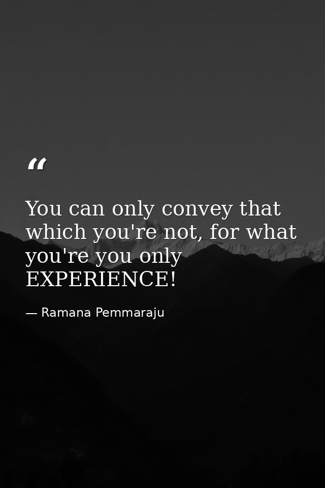 You can only convey that which you're not, for what you're you only EXPERIENCE! — Ramana Pemmaraju