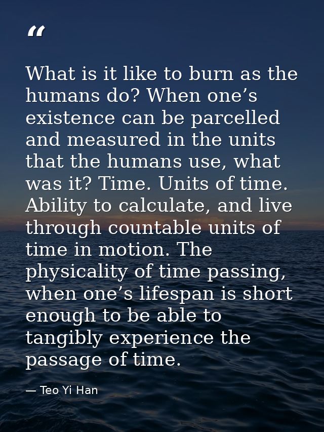 What is it like to burn as the humans do? When one’s existence can be parcelled and measured in the units that the human — Teo Yi Han