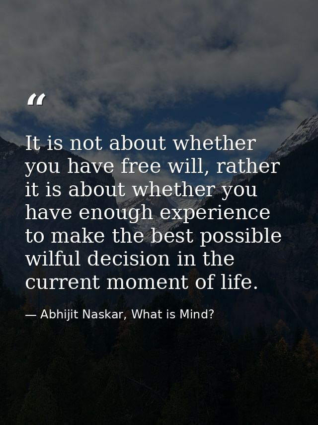 It is not about whether you have free will, rather it is about whether you have enough experience to make the best possi — Abhijit Naskar, What is Mind?