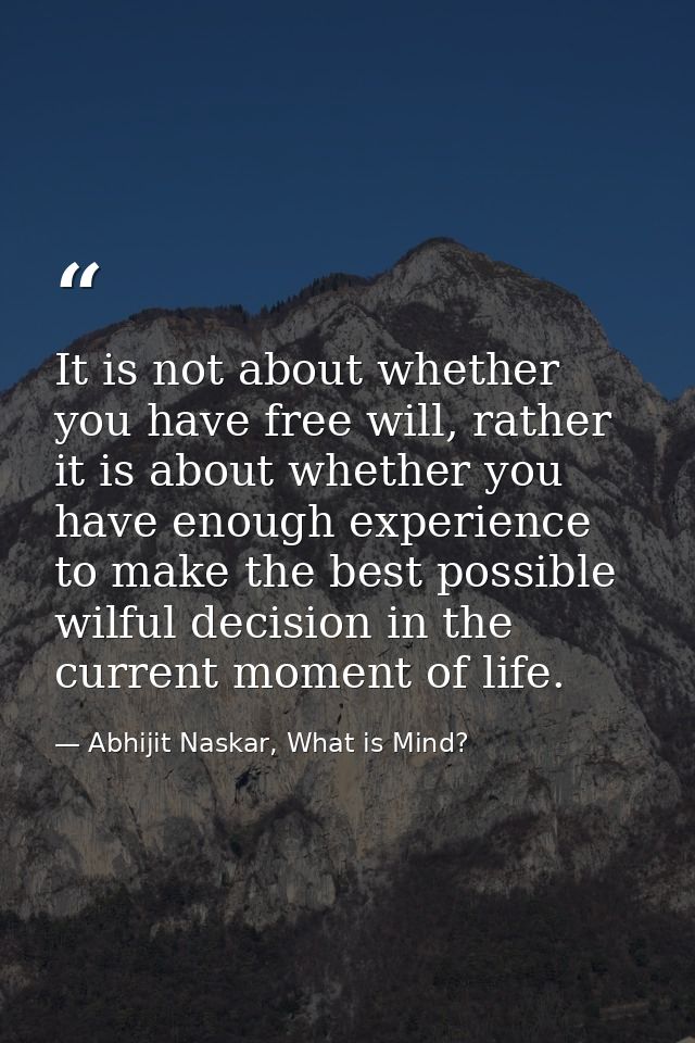 It is not about whether you have free will, rather it is about whether you have enough experience to make the best possi — Abhijit Naskar, What is Mind?