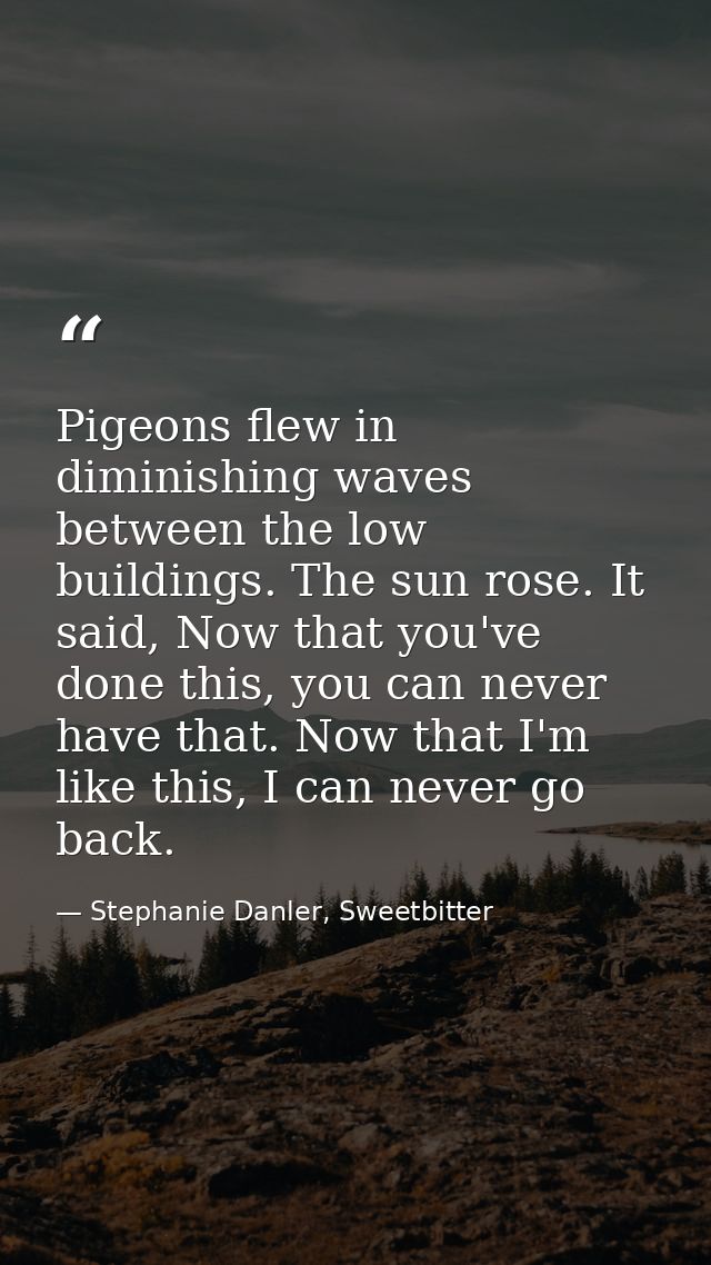 Pigeons flew in diminishing waves between the low buildings. The sun rose. It said, Now that you've done this, you can n — Stephanie Danler, Sweetbitter