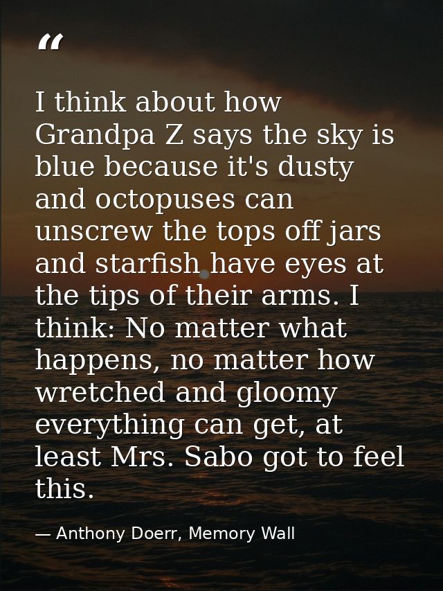 I think about how Grandpa Z says the sky is blue because it's dusty and octopuses can unscrew the tops off jars and star — Anthony Doerr, Memory Wall