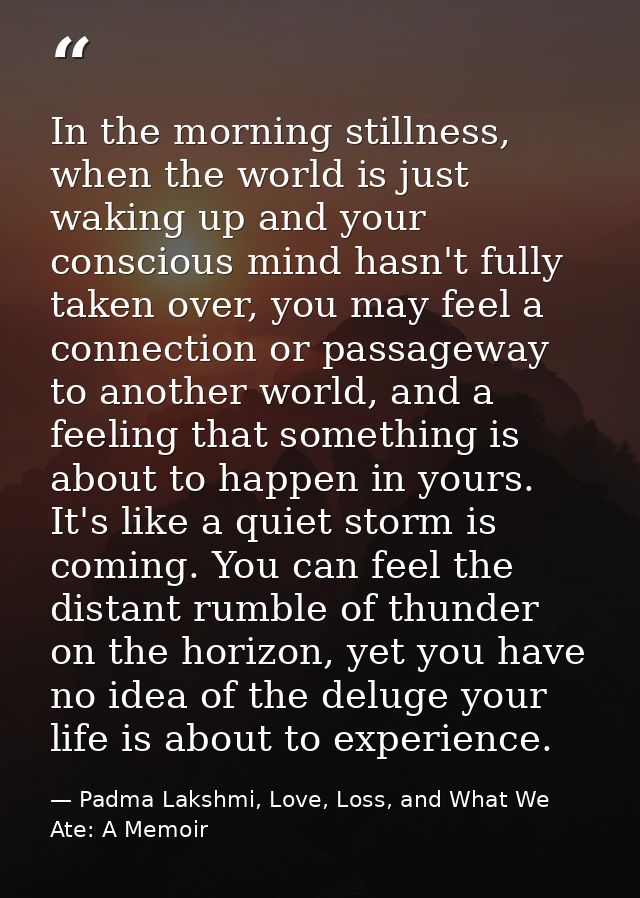 In the morning stillness, when the world is just waking up and your conscious mind hasn't fully taken over, you may feel — Padma Lakshmi, Love, Loss, and What We Ate: A Memoir