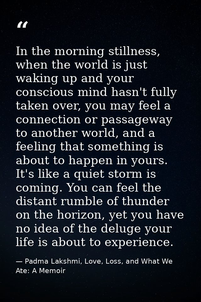 In the morning stillness, when the world is just waking up and your conscious mind hasn't fully taken over, you may feel — Padma Lakshmi, Love, Loss, and What We Ate: A Memoir