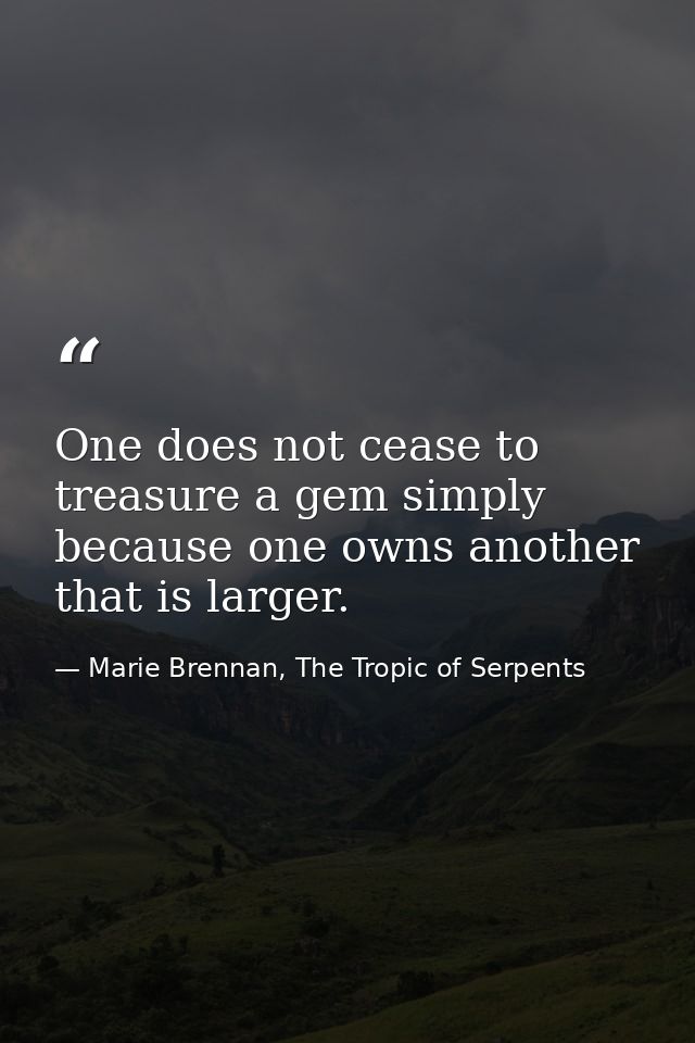 One does not cease to treasure a gem simply because one owns another that is larger. — Marie Brennan, The Tropic of Serpents