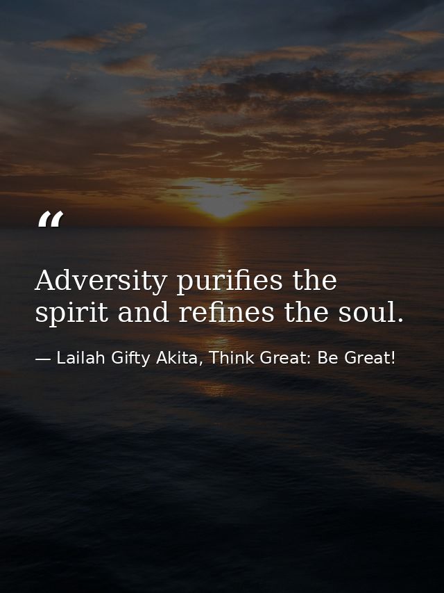 Adversity purifies the spirit and refines the soul. — Lailah Gifty Akita, Think Great: Be Great!