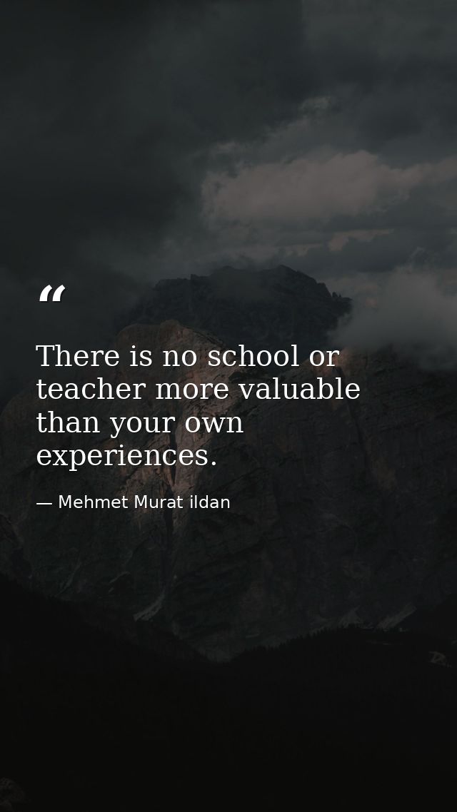There is no school or teacher more valuable than your own experiences. — Mehmet Murat ildan