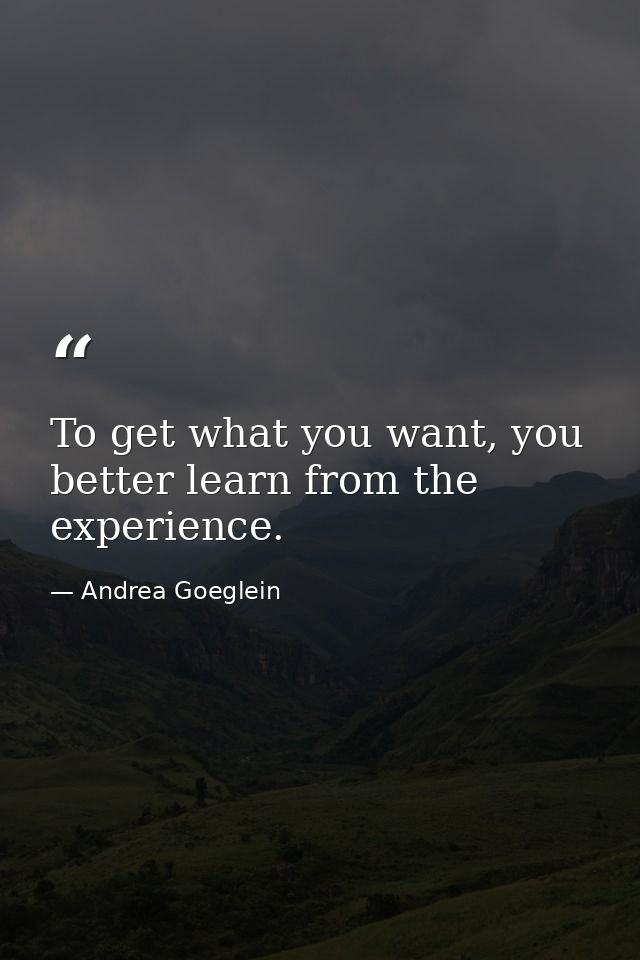 To get what you want, you better learn from the experience. — Andrea Goeglein