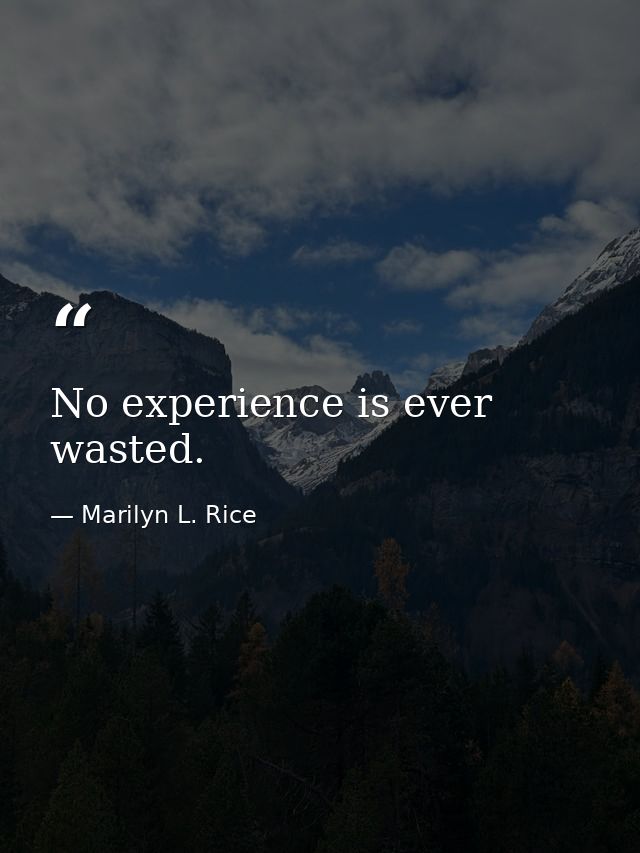 No experience is ever wasted. — Marilyn L. Rice