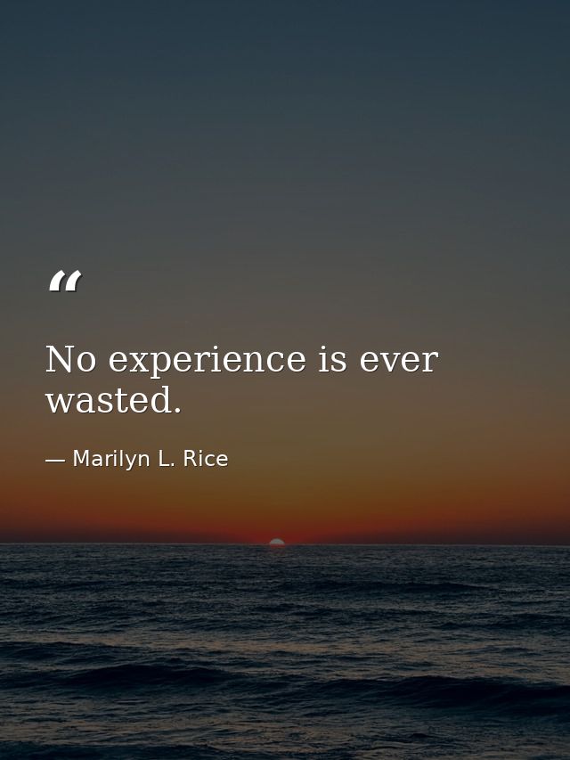 No experience is ever wasted. — Marilyn L. Rice