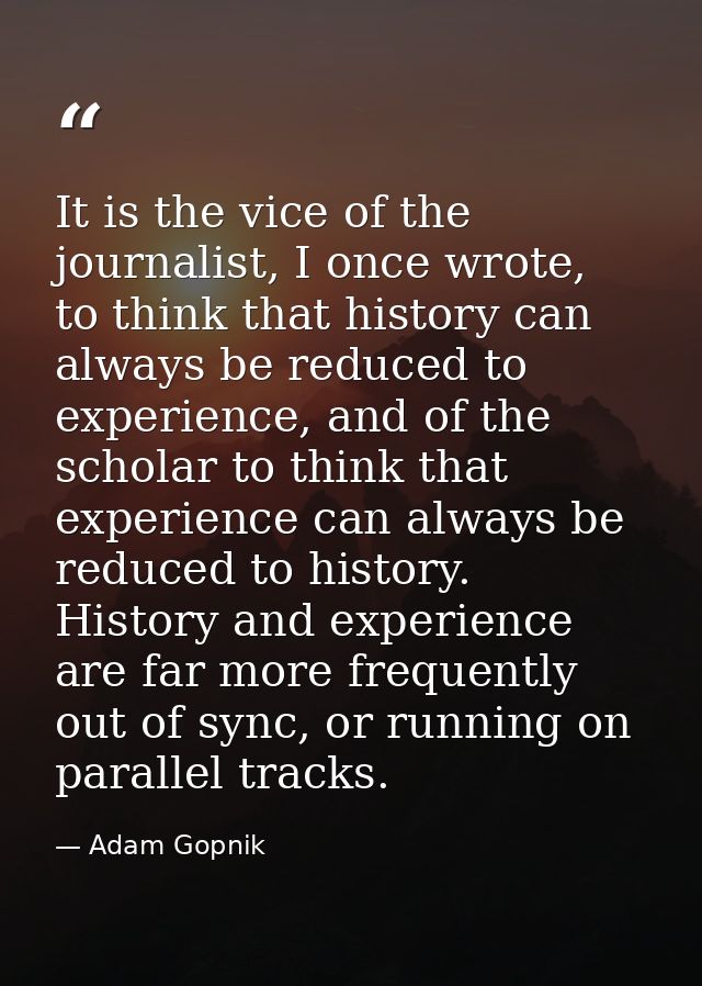 It is the vice of the journalist, I once wrote, to think that history can always be reduced to experience, and of the sc — Adam Gopnik