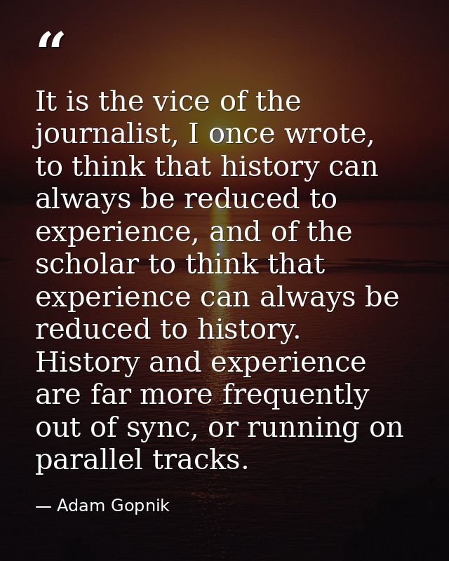 It is the vice of the journalist, I once wrote, to think that history can always be reduced to experience, and of the sc — Adam Gopnik
