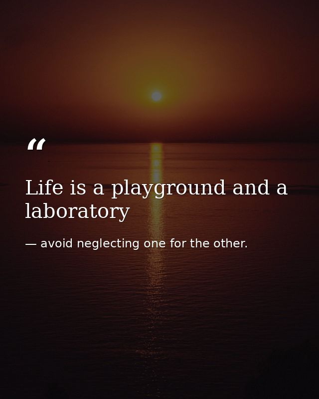 Life is a playground and a laboratory — avoid neglecting one for the other.