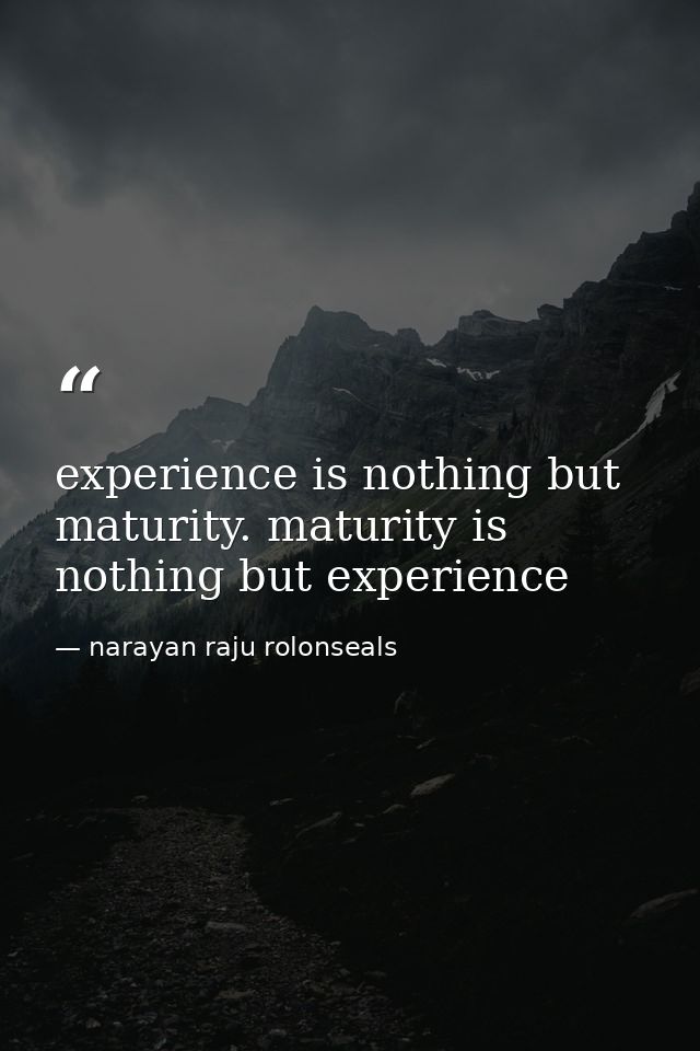 experience is nothing but maturity. maturity is nothing but experience — narayan raju rolonseals