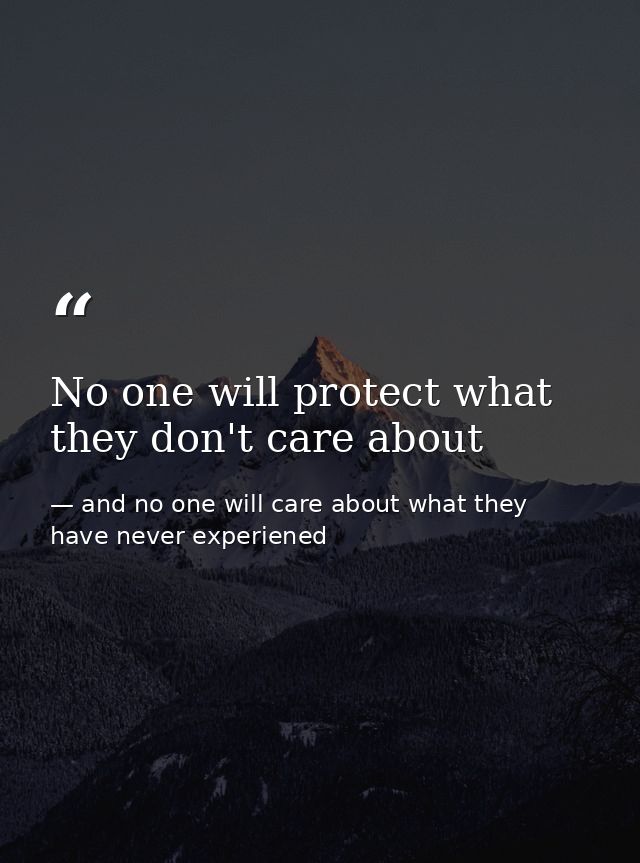 No one will protect what they don't care about — and no one will care about what they have never experiened