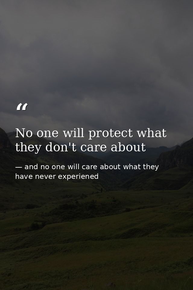 No one will protect what they don't care about — and no one will care about what they have never experiened