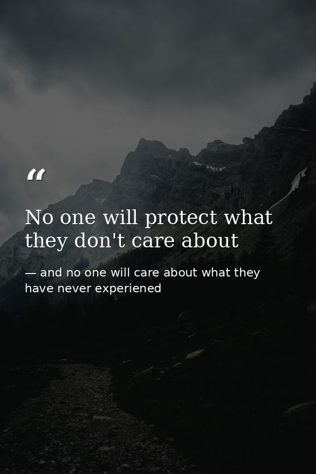 No one will protect what they don't care about — and no one will care about what they have never experiened