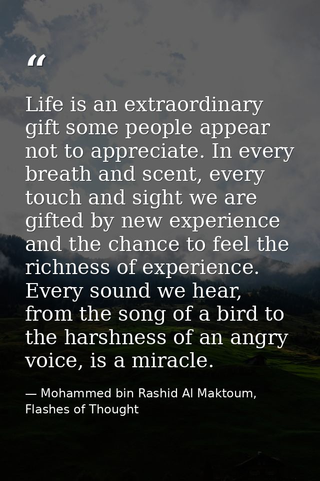 Life is an extraordinary gift some people appear not to appreciate. In every breath and scent, every touch and sight we  — Mohammed bin Rashid Al Maktoum, Flashes of Thought