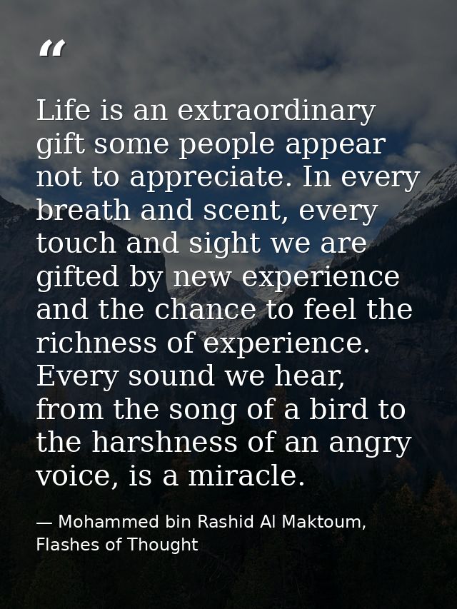 Life is an extraordinary gift some people appear not to appreciate. In every breath and scent, every touch and sight we  — Mohammed bin Rashid Al Maktoum, Flashes of Thought