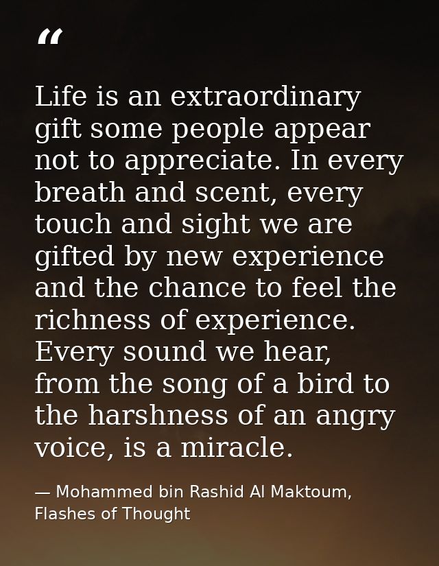 Life is an extraordinary gift some people appear not to appreciate. In every breath and scent, every touch and sight we  — Mohammed bin Rashid Al Maktoum, Flashes of Thought