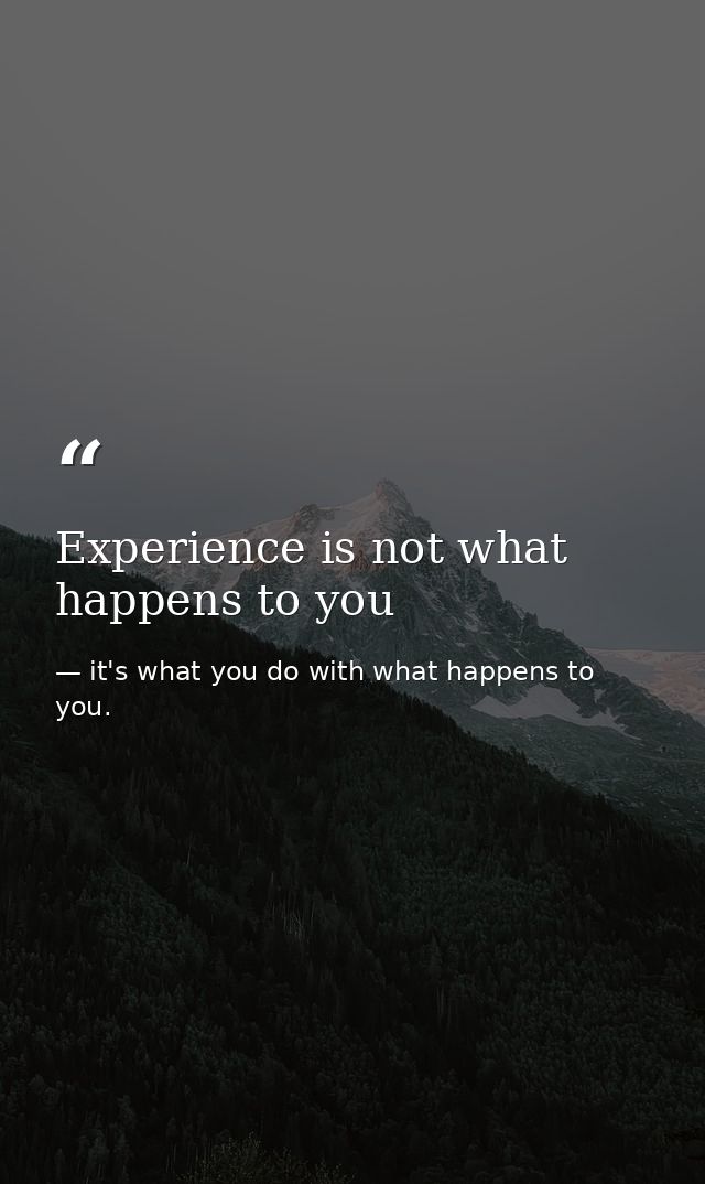Experience is not what happens to you — it's what you do with what happens to you.