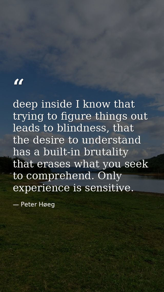deep inside I know that trying to figure things out leads to blindness, that the desire to understand has a built-in bru — Peter Høeg