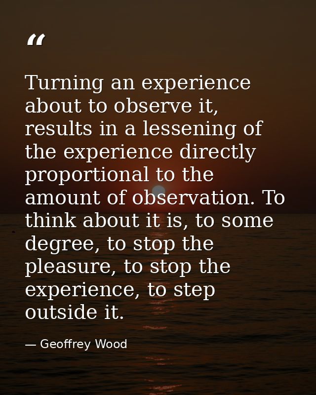 Turning an experience about to observe it, results in a lessening of the experience directly proportional to the amount  — Geoffrey Wood