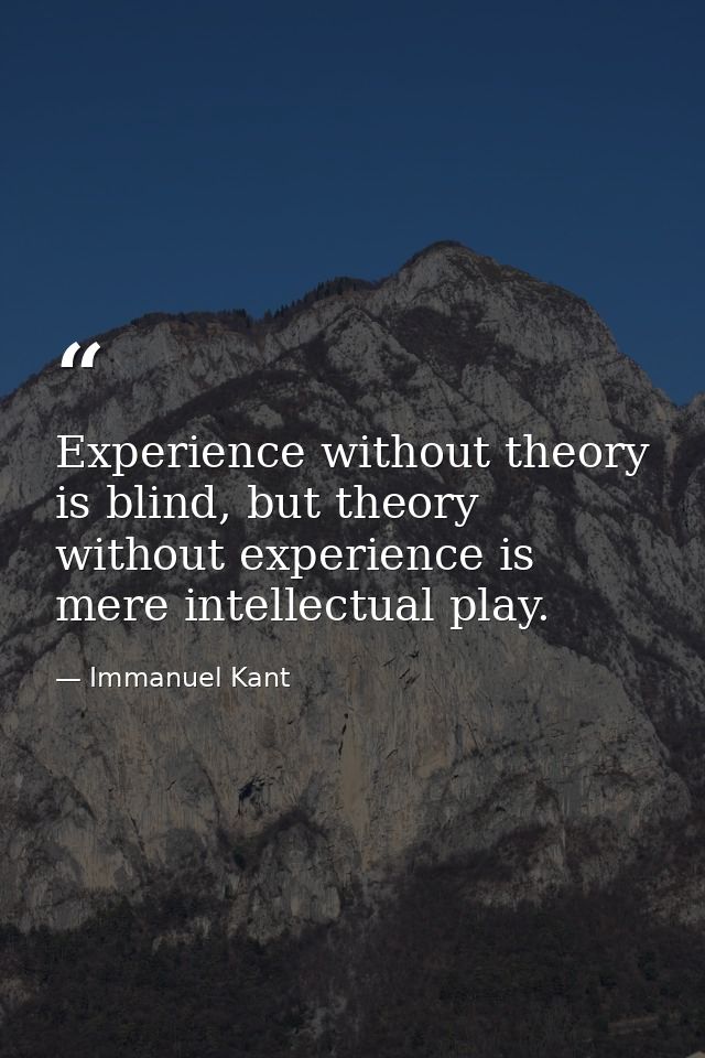 Experience without theory is blind, but theory without experience is mere intellectual play. — Immanuel Kant