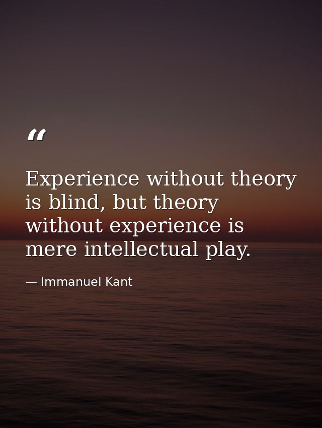 Experience without theory is blind, but theory without experience is mere intellectual play. — Immanuel Kant