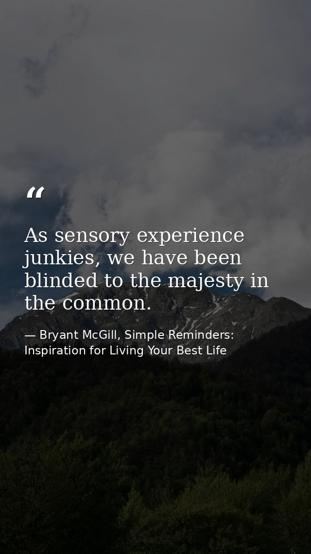 As sensory experience junkies, we have been blinded to the majesty in the common. — Bryant McGill, Simple Reminders: Inspiration for Living Your Best Life