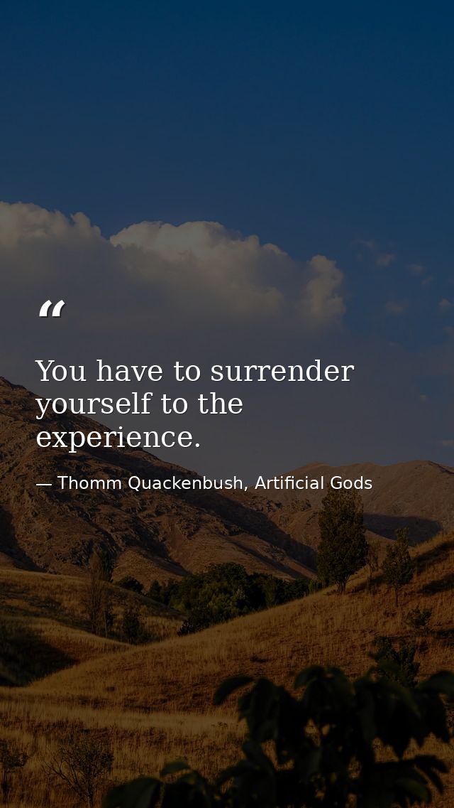 You have to surrender yourself to the experience. — Thomm Quackenbush, Artificial Gods