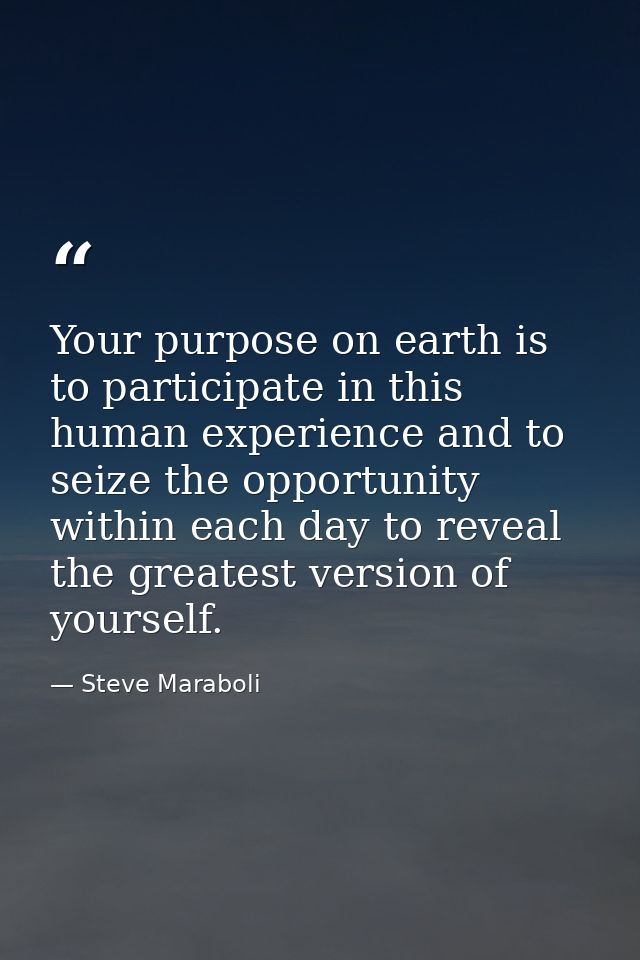 Your purpose on earth is to participate in this human experience and to seize the opportunity within each day to reveal  — Steve Maraboli