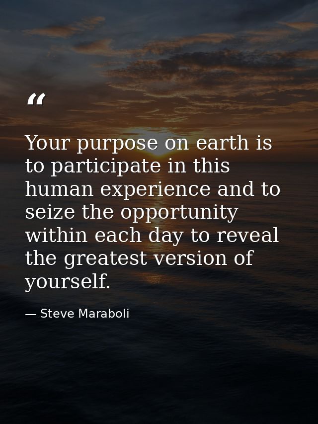 Your purpose on earth is to participate in this human experience and to seize the opportunity within each day to reveal  — Steve Maraboli