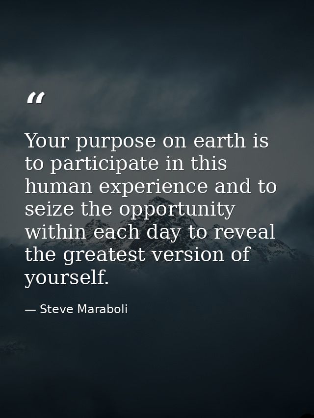 Your purpose on earth is to participate in this human experience and to seize the opportunity within each day to reveal  — Steve Maraboli