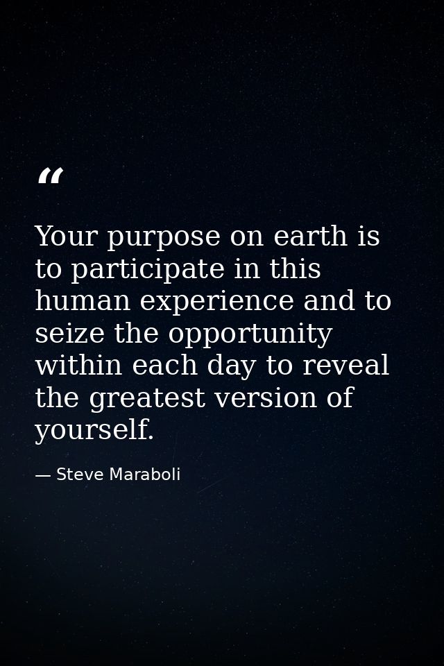Your purpose on earth is to participate in this human experience and to seize the opportunity within each day to reveal  — Steve Maraboli
