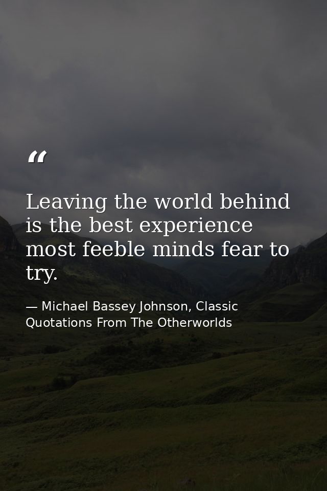 Leaving the world behind is the best experience most feeble minds fear to try. — Michael Bassey Johnson, Classic Quotations From The Otherworlds