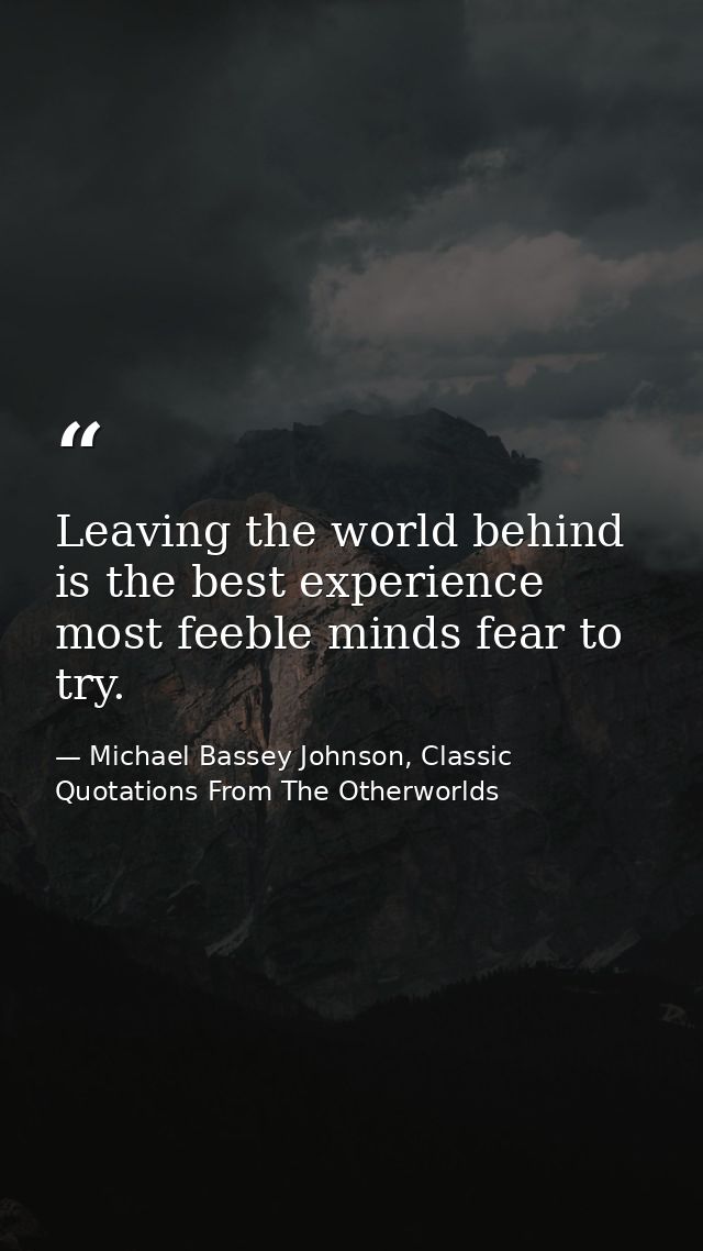 Leaving the world behind is the best experience most feeble minds fear to try. — Michael Bassey Johnson, Classic Quotations From The Otherworlds