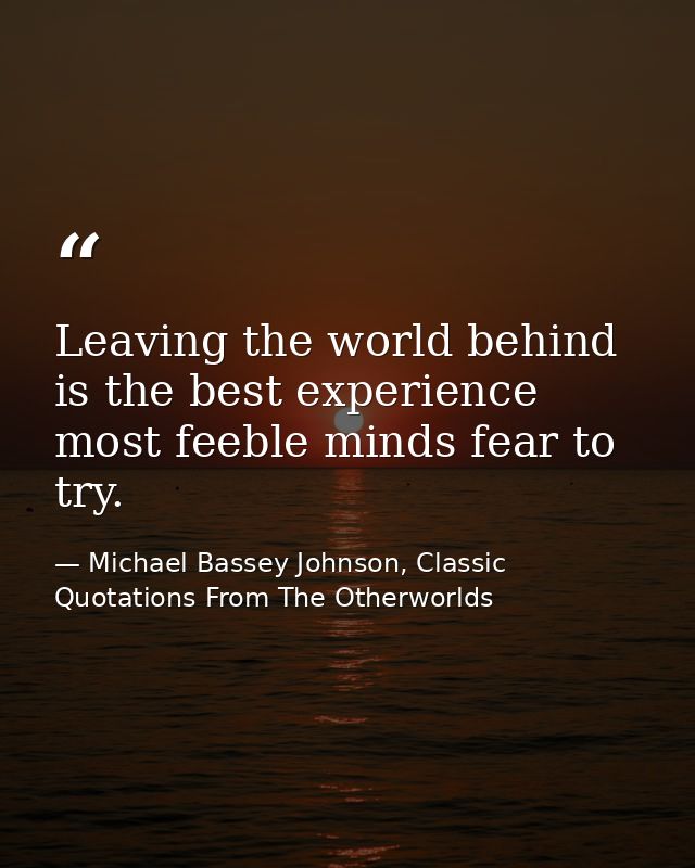 Leaving the world behind is the best experience most feeble minds fear to try. — Michael Bassey Johnson, Classic Quotations From The Otherworlds