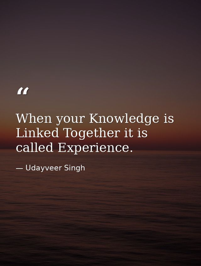 When your Knowledge is Linked Together it is called Experience. — Udayveer Singh