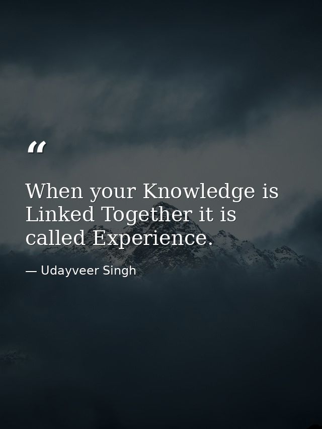 When your Knowledge is Linked Together it is called Experience. — Udayveer Singh