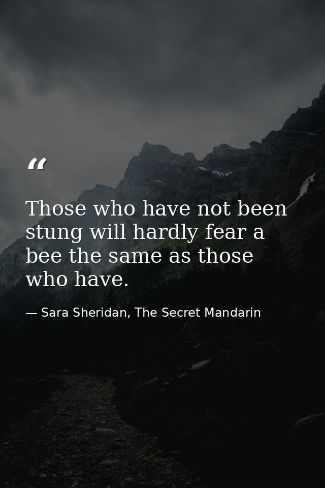 Those who have not been stung will hardly fear a bee the same as those who have. — Sara Sheridan, The Secret Mandarin