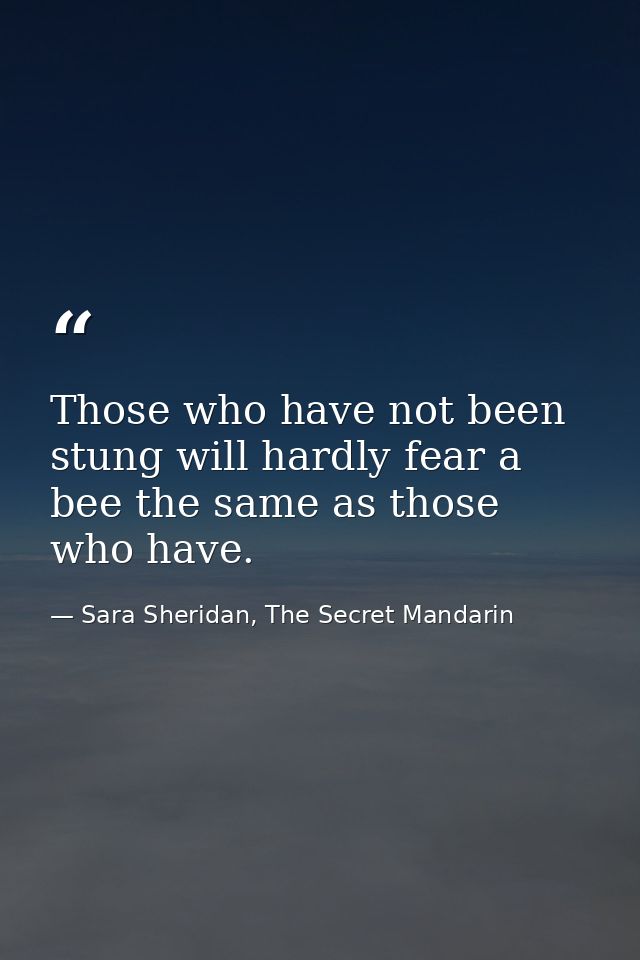Those who have not been stung will hardly fear a bee the same as those who have. — Sara Sheridan, The Secret Mandarin