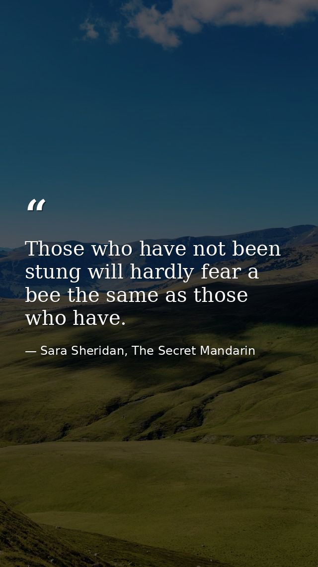 Those who have not been stung will hardly fear a bee the same as those who have. — Sara Sheridan, The Secret Mandarin