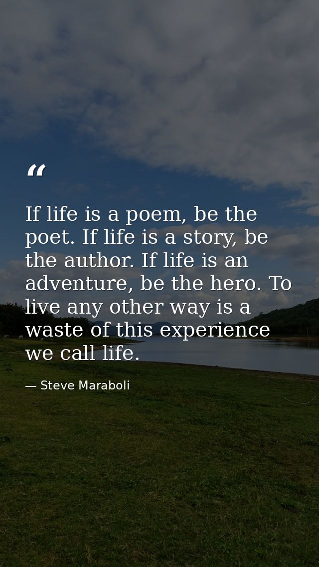 If life is a poem, be the poet. If life is a story, be the author. If life is an adventure, be the hero. To live any oth — Steve Maraboli